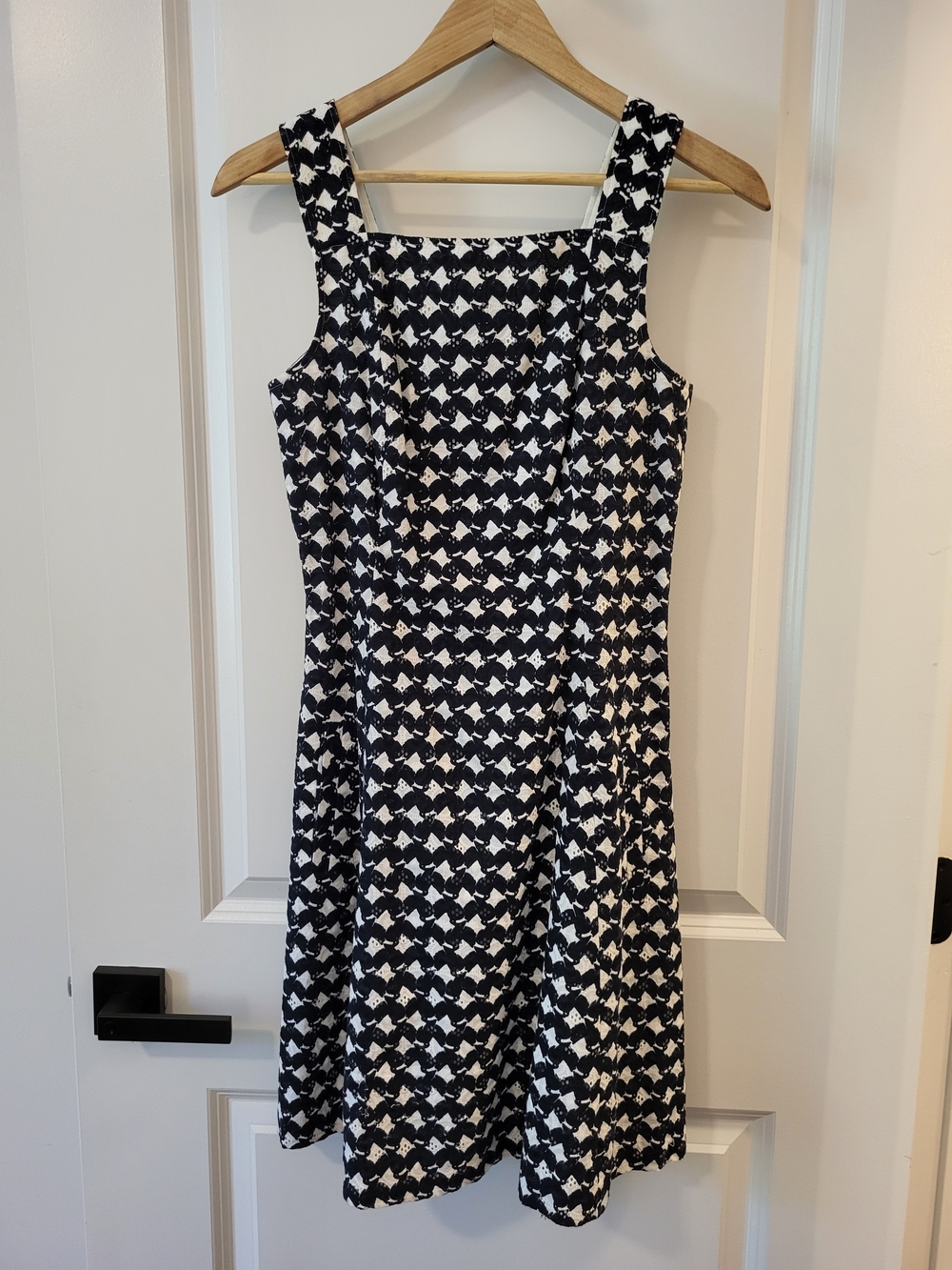 Theory Elexis Black and White Patterned Square-Neck Dress
